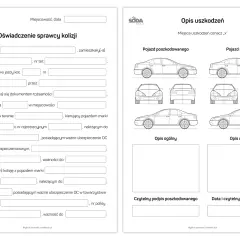 Oświadczenie sprawcy szkody: formularz do wypełnienia przez sprawcę kolizji, zawierający dane kierowcy, pojazdu i opis zdarzenia.