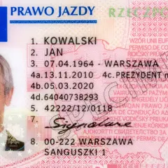 Zdjęcie do karty kierowcy: portret mężczyzny z uśmiechem, dane osobowe, numer prawa jazdy.