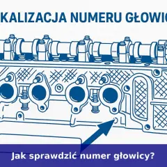 Schematyczna głowica silnika z zaznaczonym miejscem, gdzie znajduje się numer silnika. Strzałka wskazuje lokalizację numeru.