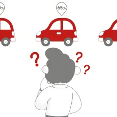 Zastanawiasz się, gdzie najłatwiej zdać prawo jazdy? Trzy czerwone samochody z procentami (50%, 65%, 88%) sugerują wybór najlepszej opcji.