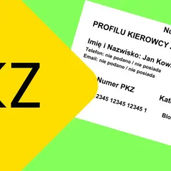 Profil Kierowcy Zawodowego (PKZ) z numerem kierowcy 2345 12345 12345 1. Obok widnieje napis PKZ.