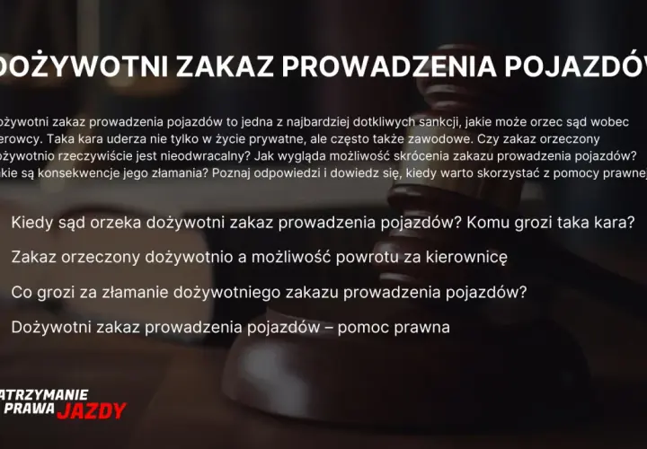 Dożywotni zakaz prowadzenia pojazdów: kiedy sąd go orzeka, jakie są konsekwencje i czy można go skrócić. Informacje o zakazie jazdy.