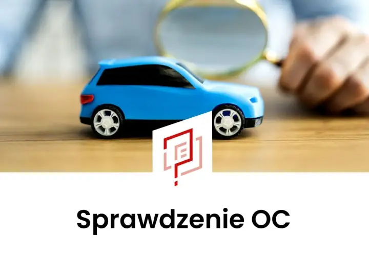 UFG sprawdzenie polisy OC. Mały niebieski samochodzik pod lupą, symbolizuje dokładną analizę ubezpieczenia.