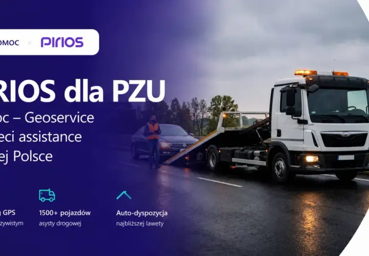 PZU Pomoc w drodze: laweta holuje auto na drodze. Usługa Geoservice dla sieci assistance w całej Polsce.