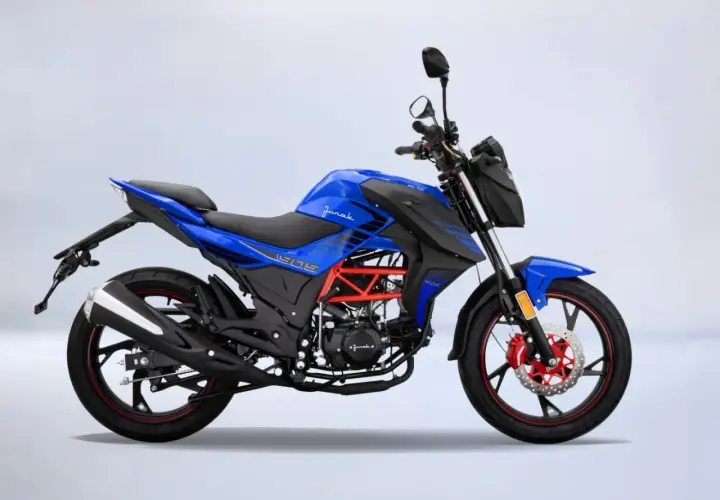 Niebieski motocykl JURAK 125, idealny na pierwsze prawo jazdy od 14 lat. Sportowy wygląd i czerwone detale.