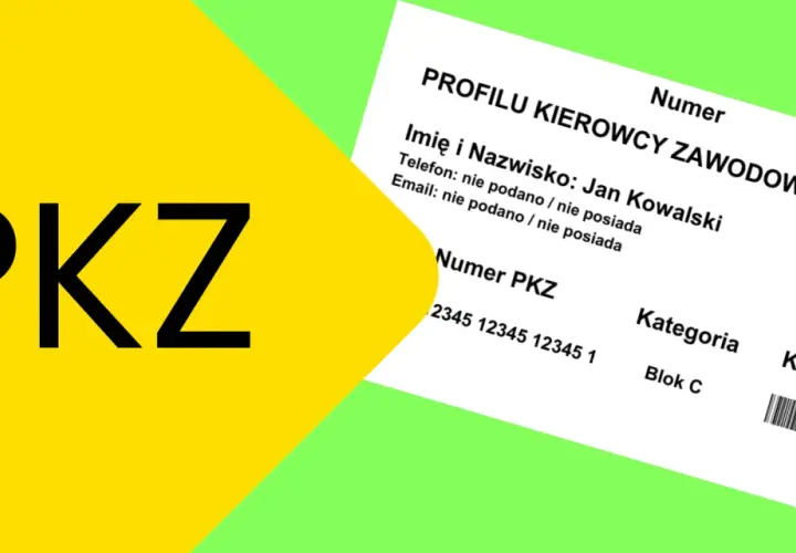Profil Kierowcy Zawodowego (PKZ) z numerem kierowcy 2345 12345 12345 1. Obok widnieje napis PKZ.