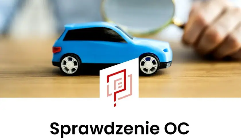 UFG sprawdzenie polisy OC. Mały niebieski samochodzik pod lupą, symbolizuje dokładną analizę ubezpieczenia.