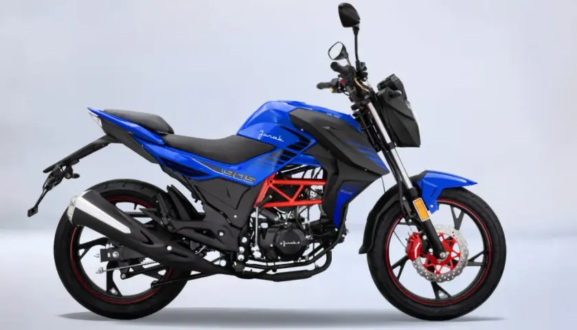 Niebieski motocykl JURAK 125, idealny na pierwsze prawo jazdy od 14 lat. Sportowy wygląd i czerwone detale.