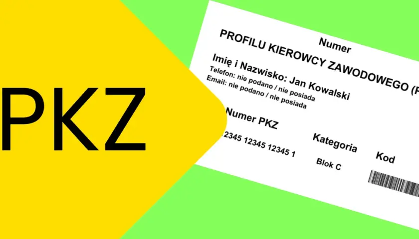 Profil Kierowcy Zawodowego (PKZ) z numerem kierowcy 2345 12345 12345 1. Obok widnieje napis PKZ.