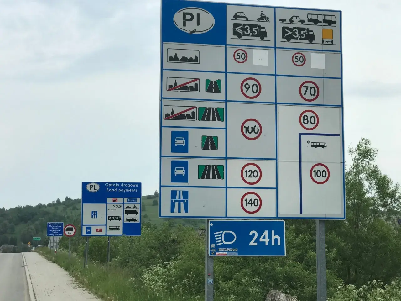 Znaki drogowe w Polsce informują o limitach prędkości dla autobusów, np. 100 km/h. Kierowca autobusu musi przestrzegać tych zasad.
