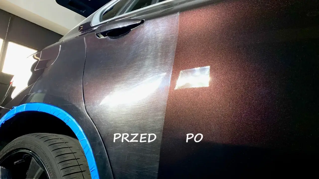 Por&oacute;wnanie lakieru przed i po polerowaniu. Zobacz, ile kosztuje polerowanie samochodu i jak odmieni Tw&oacute;j pojazd!