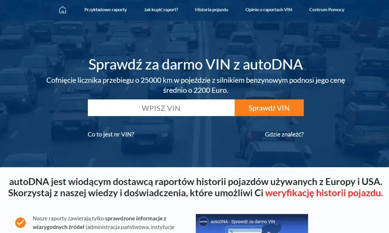 Sprawdź samochód po VIN, wpisując numer w pole. Dowiedz się, jak sprawdzić samochód po VIN i uzyskać historię pojazdu.